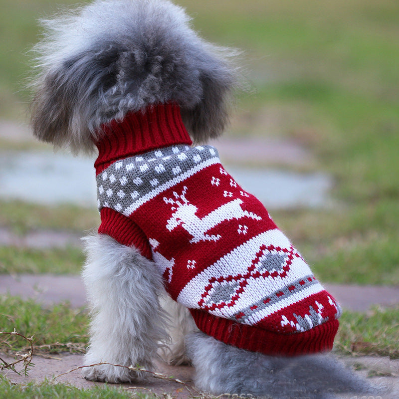 pet Knit Sweater -red reindeer polkadots Festive Paws
