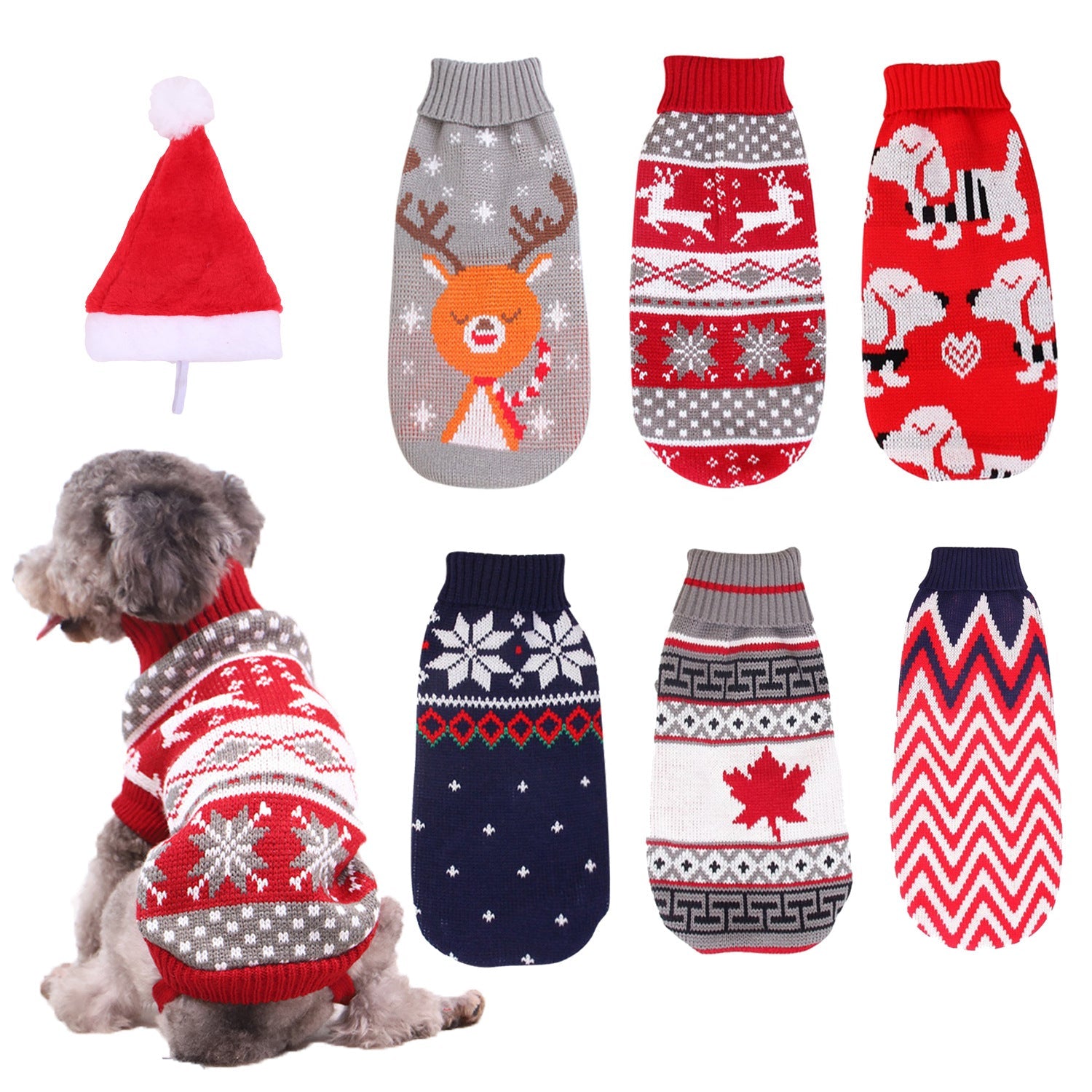 Christmas Turtleneck Knit Sweater - Red Reindeer Festive Paws