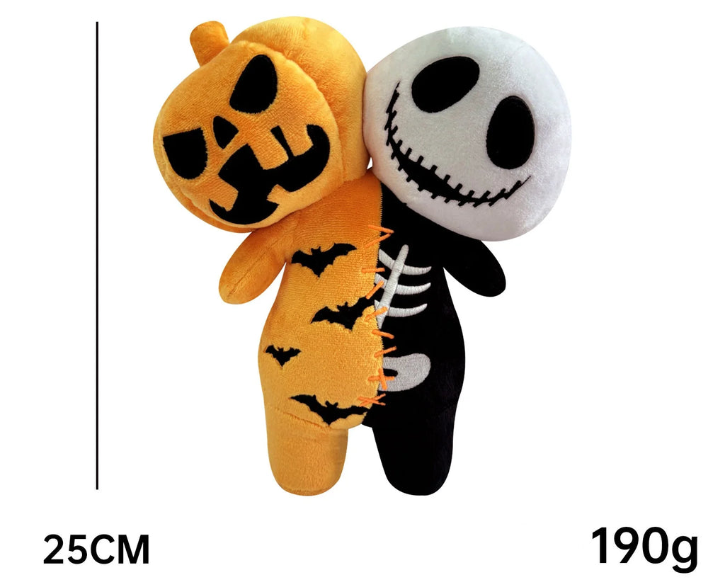 Original Design Luminous Halloween Plush Toy Double Head Pumpkin Skull Head Doll Gift for Children Festive Paws
