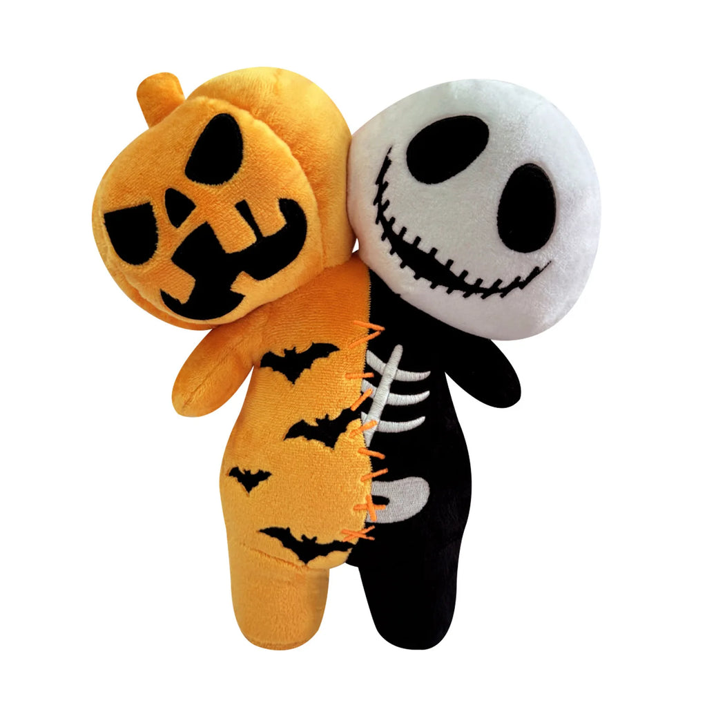 Original Design Luminous Halloween Plush Toy Double Head Pumpkin Skull Head Doll Gift for Children Festive Paws