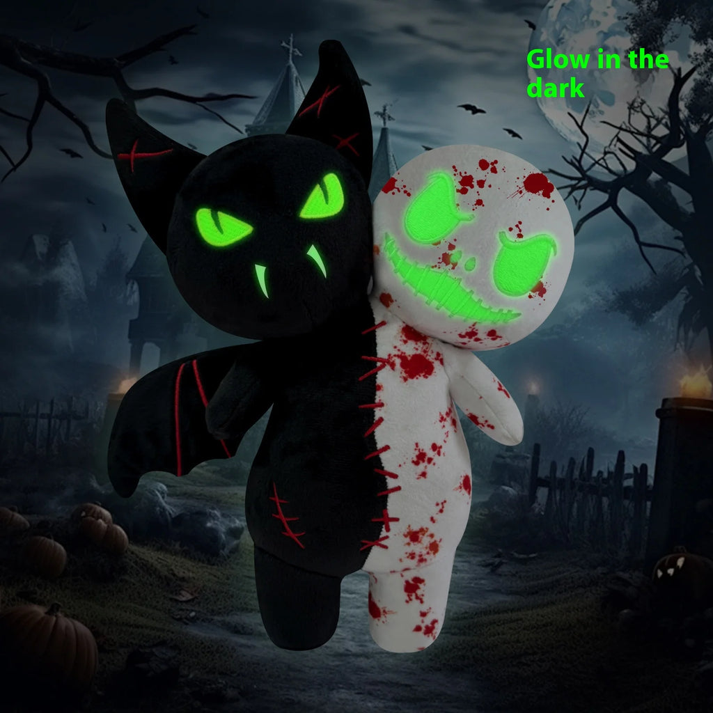 Original Design Luminous Halloween Plush Toy Double Head Pumpkin Skull Head Doll Gift for Children Festive Paws