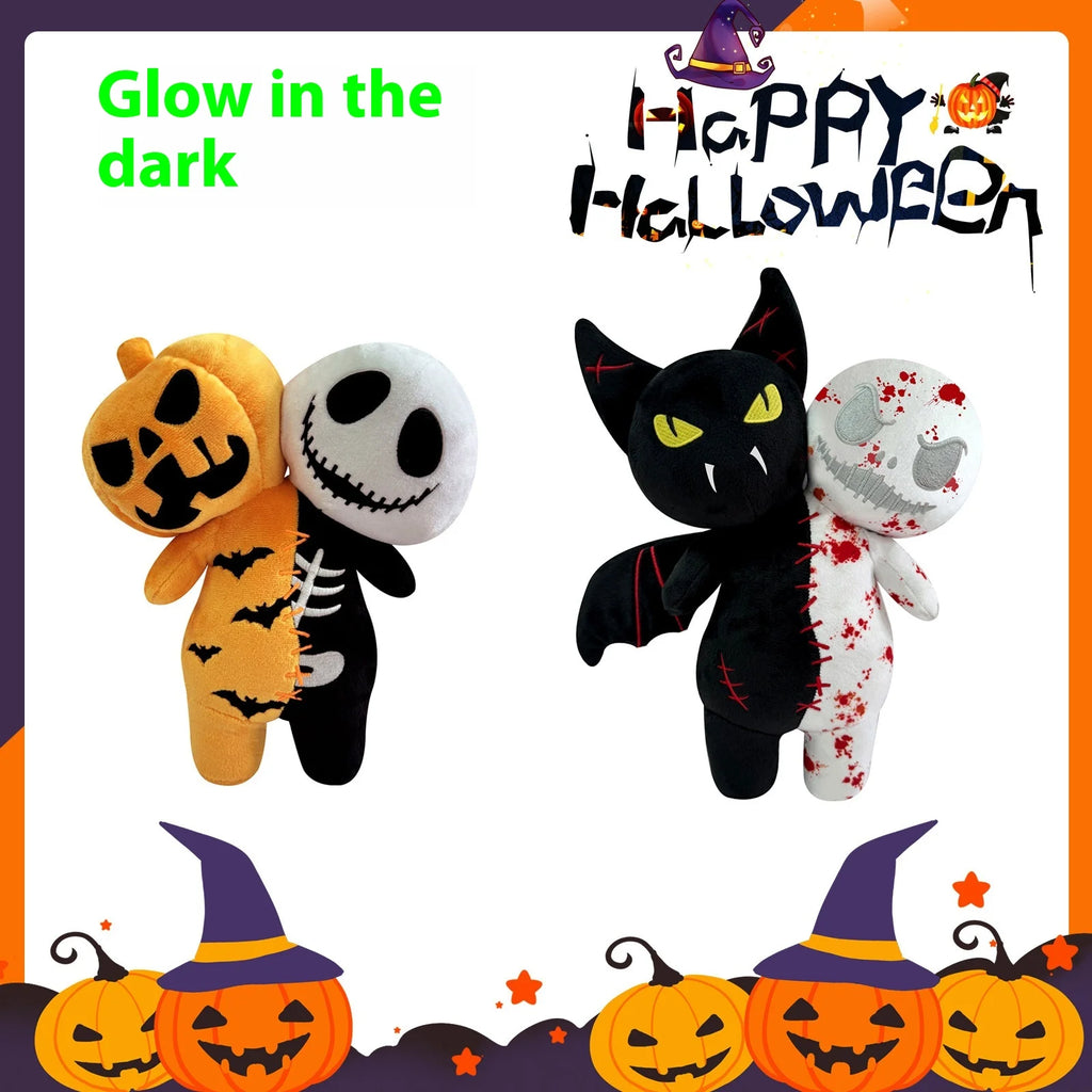 Original Design Luminous Halloween Plush Toy Double Head Pumpkin Skull Head Doll Gift for Children Festive Paws