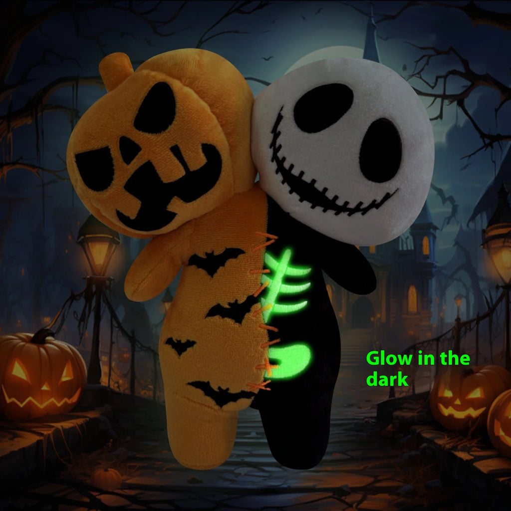 Original Design Luminous Halloween Plush Toy Double Head Pumpkin Skull Head Doll Gift for Children Festive Paws