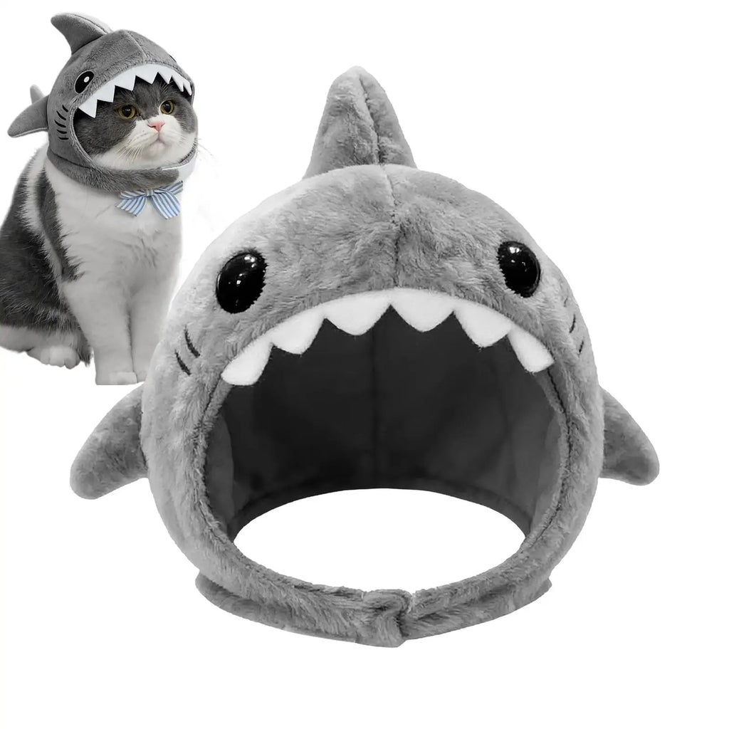 Kitten Outfits Adjustable Cat Shark Headdress Cartoon Warm Plush Cat Decorative Hat Cute Soft Pet Costume Halloween Festive Paws