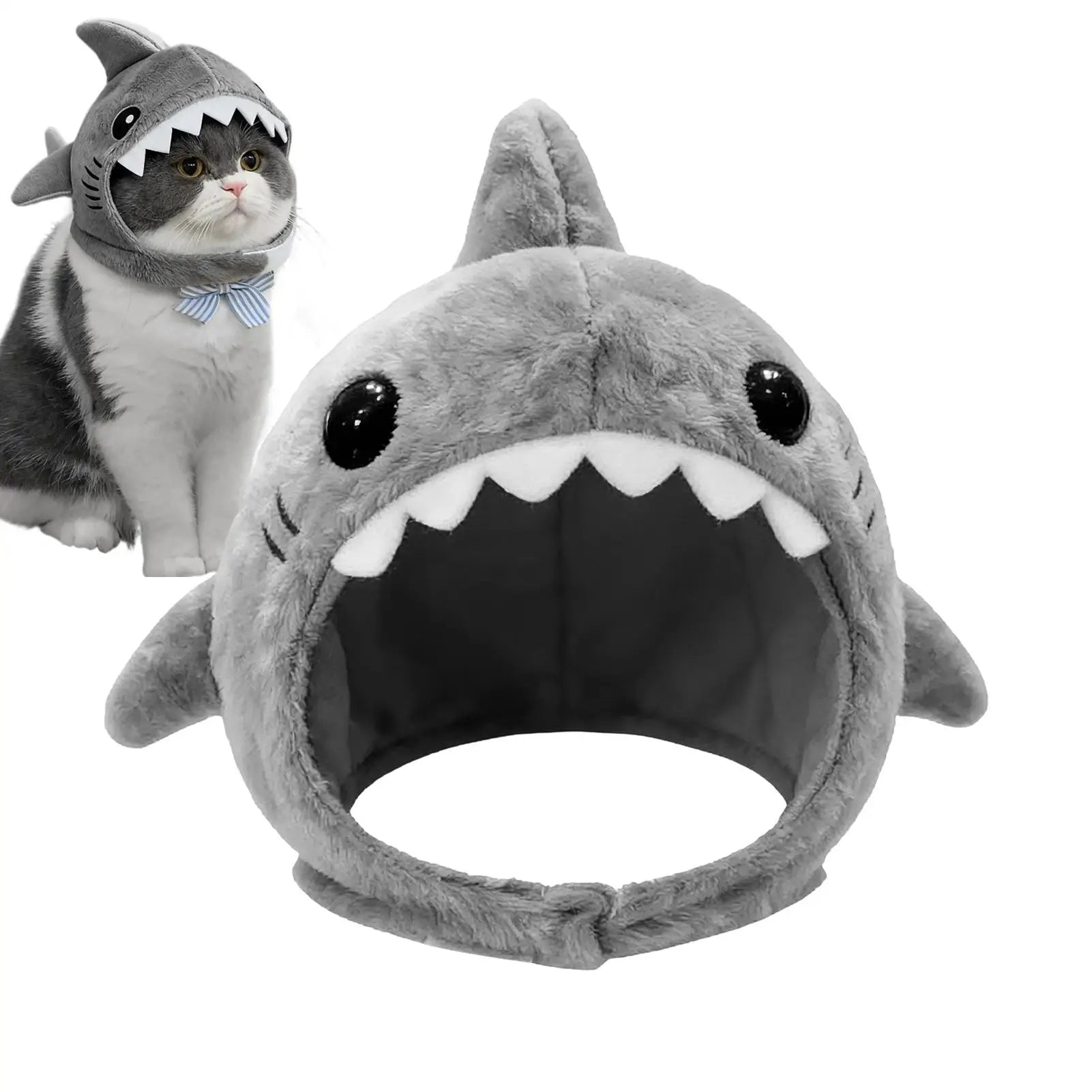 Kitten Outfits Adjustable Cat Shark Headdress Cartoon Warm Plush Cat Decorative Hat Cute Soft Pet Costume Halloween Festive Paws