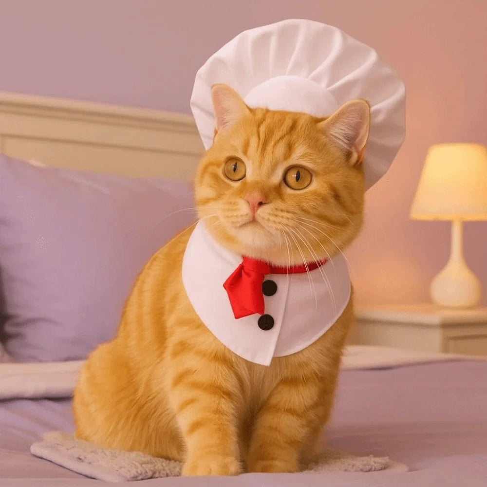 Pet Accessories Cute Pet Cooking King Hat Comfortable Stylish Cat Transformation Dress Adjustable Chef Hat Set Pet Events Festive Paws