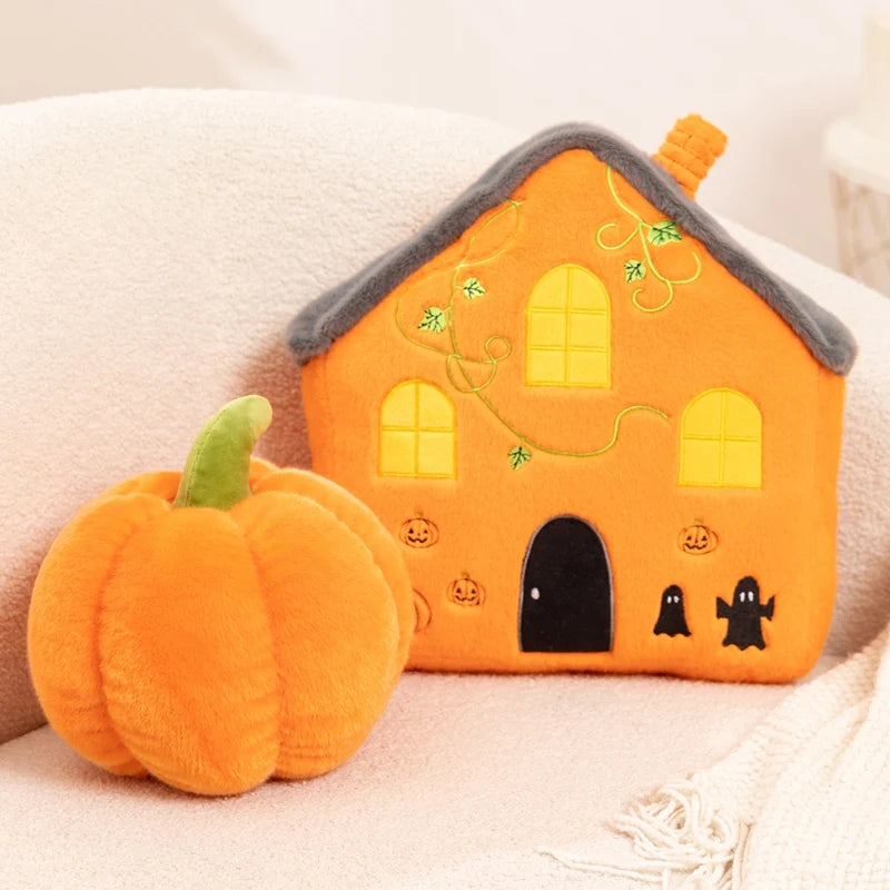 Fun Cute Halloween Orange Pumpkin Plush Toy Pillow Bat Ghost House Vampire Plush Toy Home Decoration Gift For Children Festive Paws