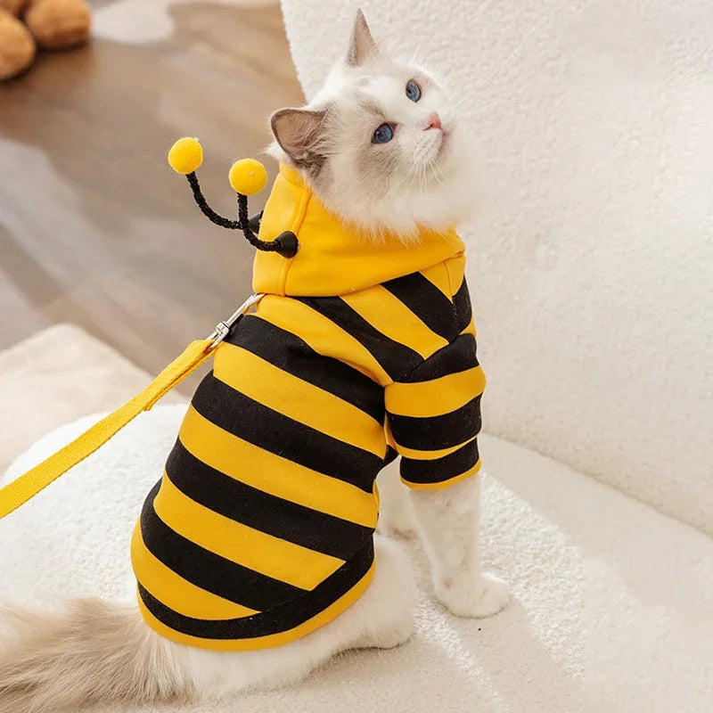 Bee Designer Dog Cat Cosplay Costume Funny Outfit Pet Hoodies Christmas Sweater Warm Coat for Small Dogs Cute Puppy Clothes Festive Paws