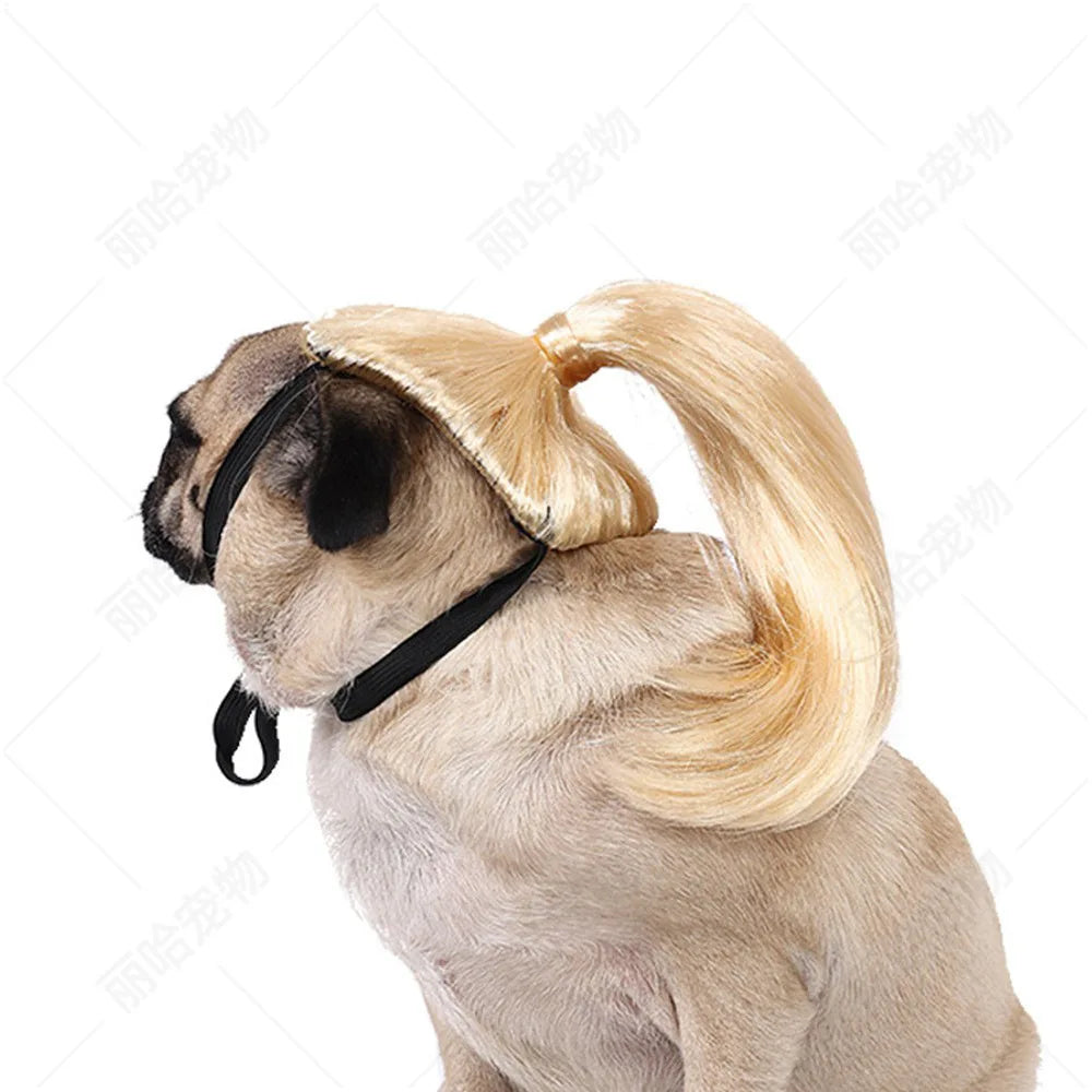 Creative Funny Pet Wig Bob Head with Neat Bangs Cosplay Costume Props Cute Dress Up Headwear for Small Dog Cat Party Use Festive Paws
