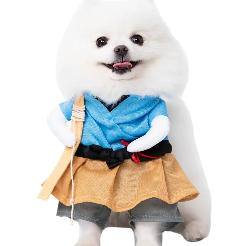Halloween Pet Dog Clothes Transformed Pet Apparel and Wig for Holiday Party Pet Supplies Funny Bloody Doll With Knife Dog Costum Festive Paws