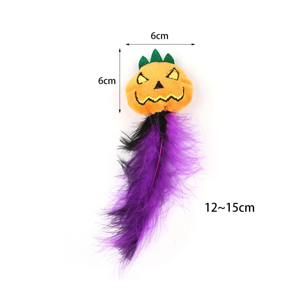 20 Styles Assorted Halloween Cat Toy Accessories Set Multiple Plush Interactive Cat Wand Spider Feather Pet Toys Festive Paws