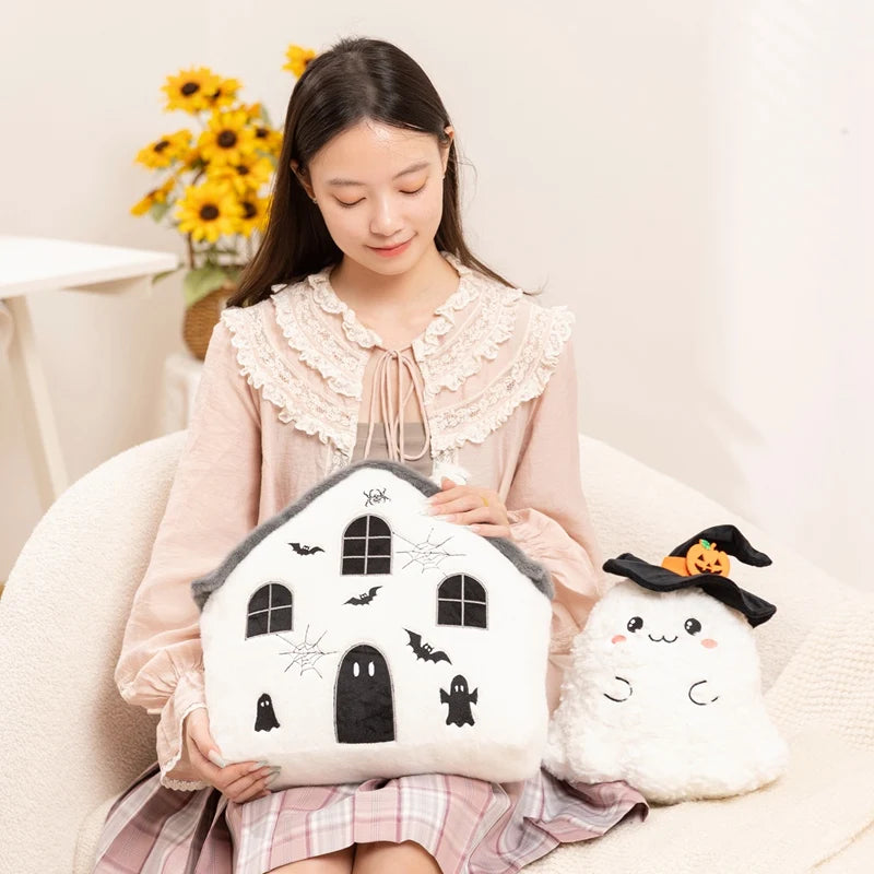 Fun Cute Halloween Orange Pumpkin Plush Toy Pillow Bat Ghost House Vampire Plush Toy Home Decoration Gift For Children Festive Paws
