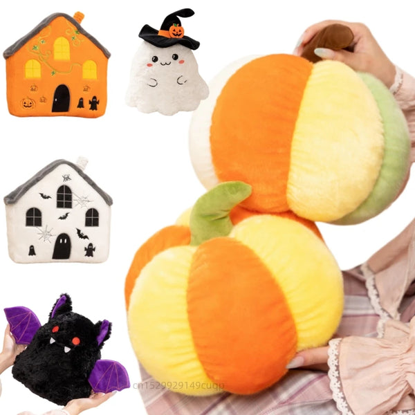 Fun Cute Halloween Orange Pumpkin Plush Toy Pillow Bat Ghost House Vampire Plush Toy Home Decoration Gift For Children Festive Paws