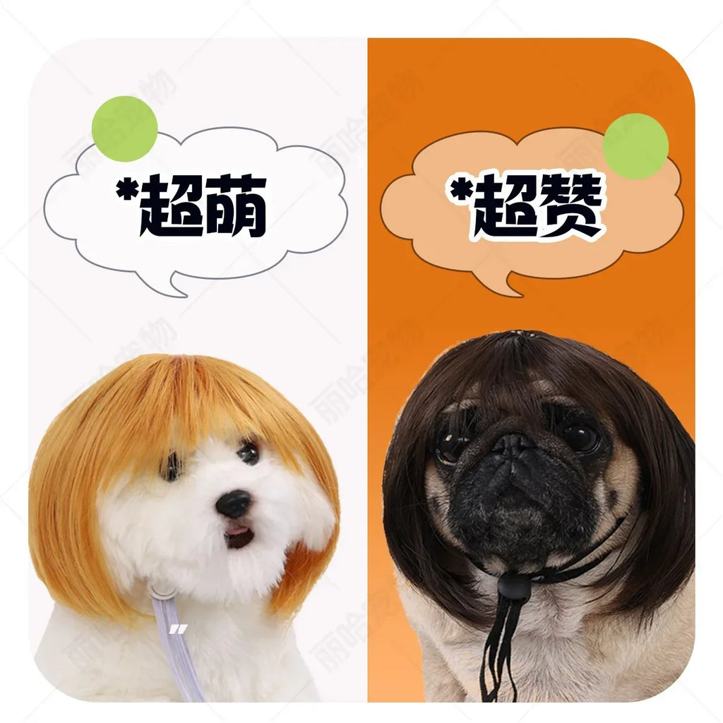 Creative Funny Pet Wig Bob Head with Neat Bangs Cosplay Costume Props Cute Dress Up Headwear for Small Dog Cat Party Use Festive Paws