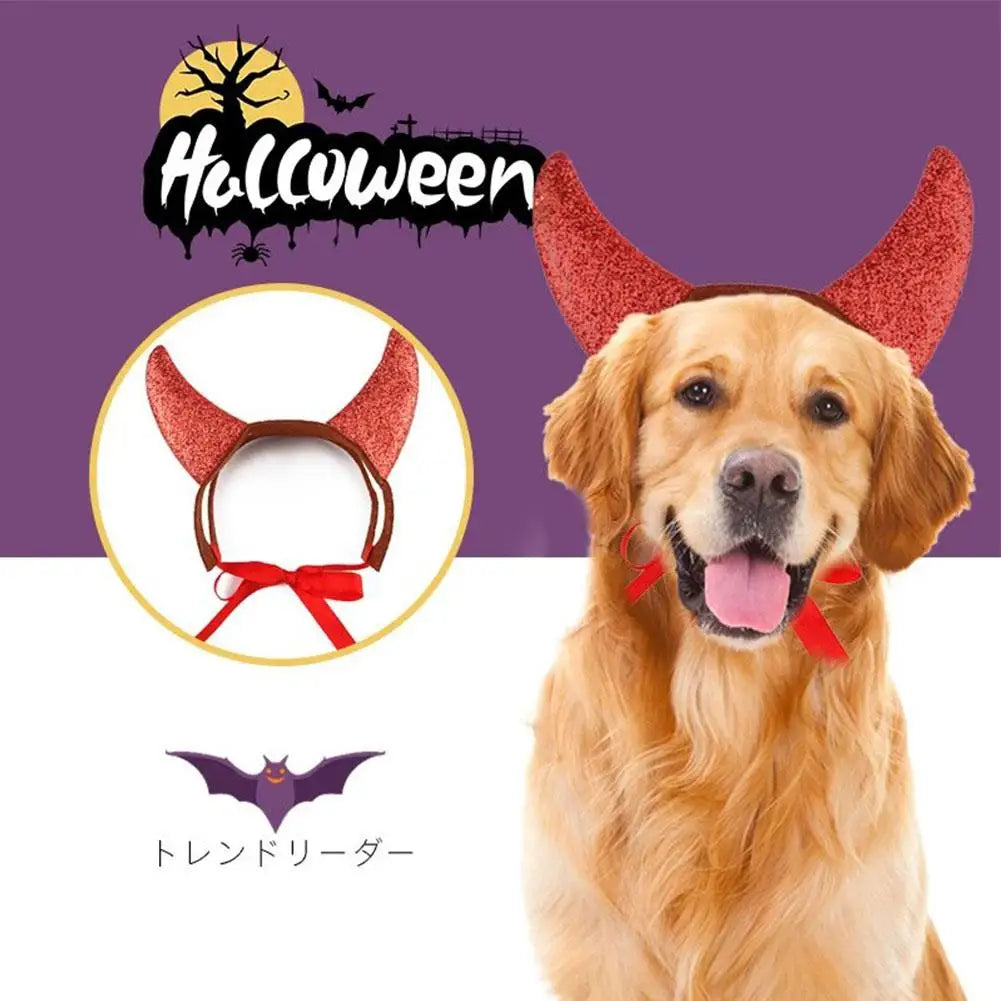 Pet Costume Devil Horn Headband Accessory Animal Headpiece Cosplay Halloween Party Props Funny Demon Cosplay for Dogs Cats Gifts Festive Paws