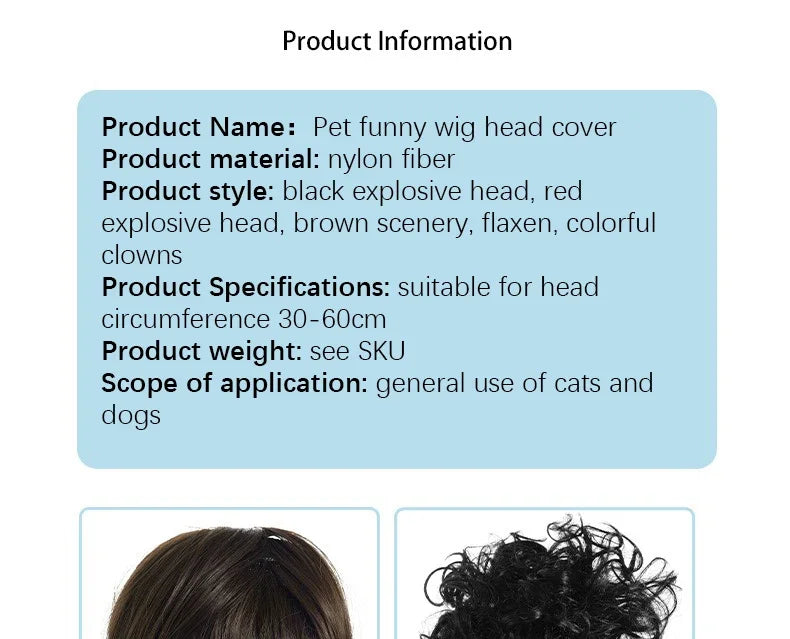 Dogs Cats Headdress Funny Pet Wigs Bangs Exploding Head Braids Straight Hair Nylon Fibre Material Halloween Pet Accessories Festive Paws