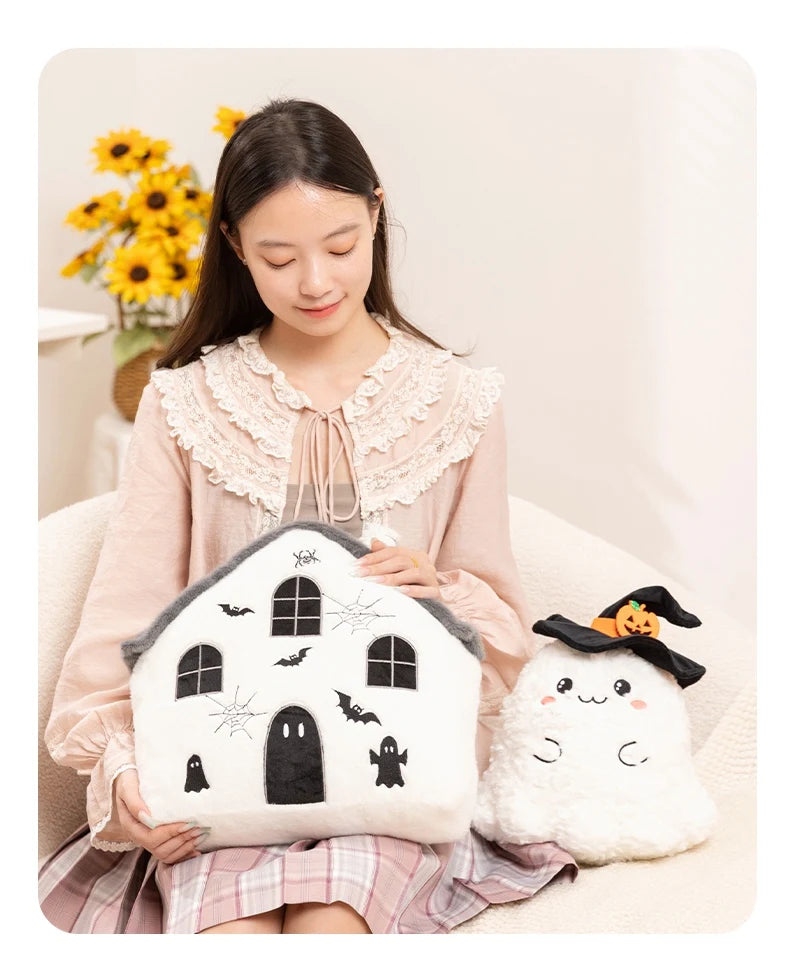 Fun Cute Halloween Orange Pumpkin Plush Toy Pillow Bat Ghost House Vampire Plush Toy Home Decoration Gift For Children Festive Paws