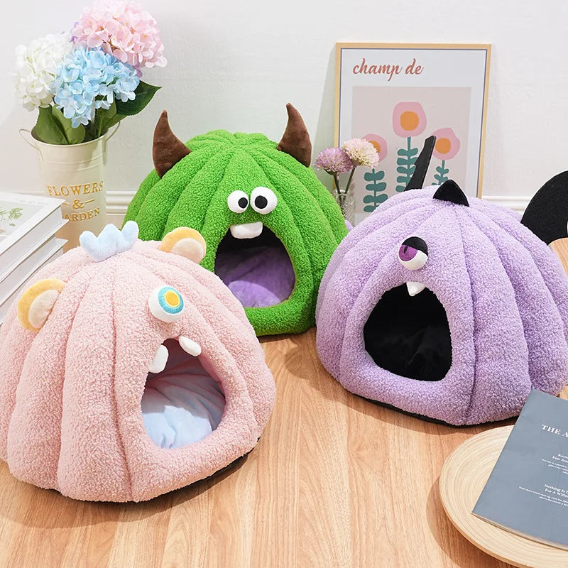 Monster Cat Bed for Autumn and Winter, a 2-in-1 Cat and Dog Bed for Playing Hide-and-Seek and Sleeping, Pet Bed for Halloween Festive Paws
