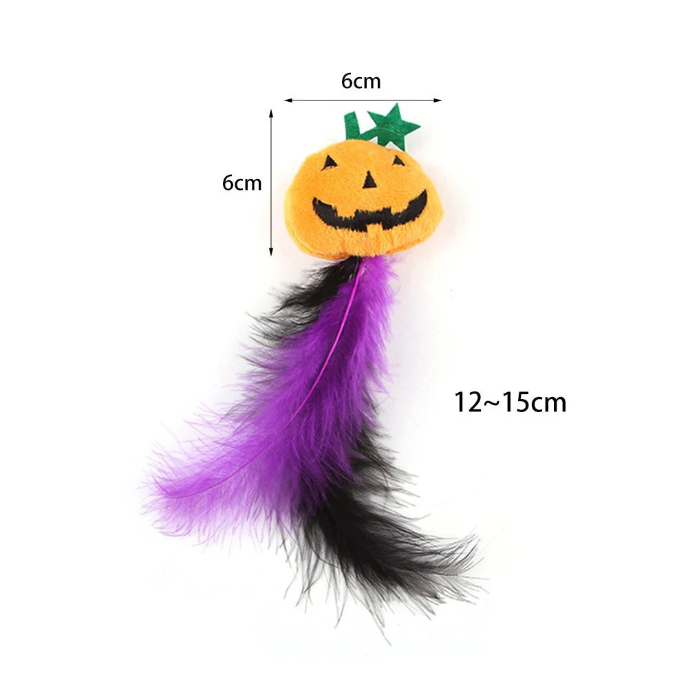 20 Styles Assorted Halloween Cat Toy Accessories Set Multiple Plush Interactive Cat Wand Spider Feather Pet Toys Festive Paws