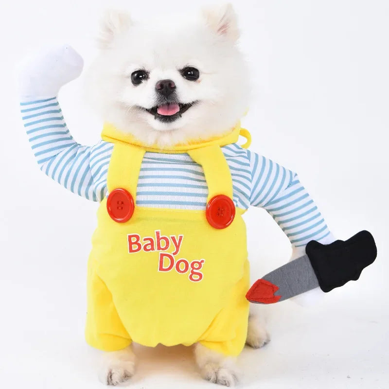 Halloween Pet Dog Clothes Transformed Pet Apparel and Wig for Holiday Party Pet Supplies Funny Bloody Doll With Knife Dog Costum Festive Paws