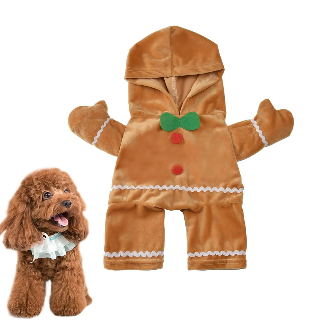 Pet Puppy Gingerbread Costumes Winter Dog Christmas Gingerbread Man Standing Costume Cute Plush Pet Cosplay Apparel Festive Paws