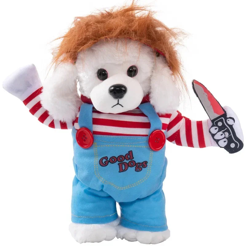 Halloween Pet Dog Clothes Transformed Pet Apparel and Wig for Holiday Party Pet Supplies Funny Bloody Doll With Knife Dog Costum Festive Paws