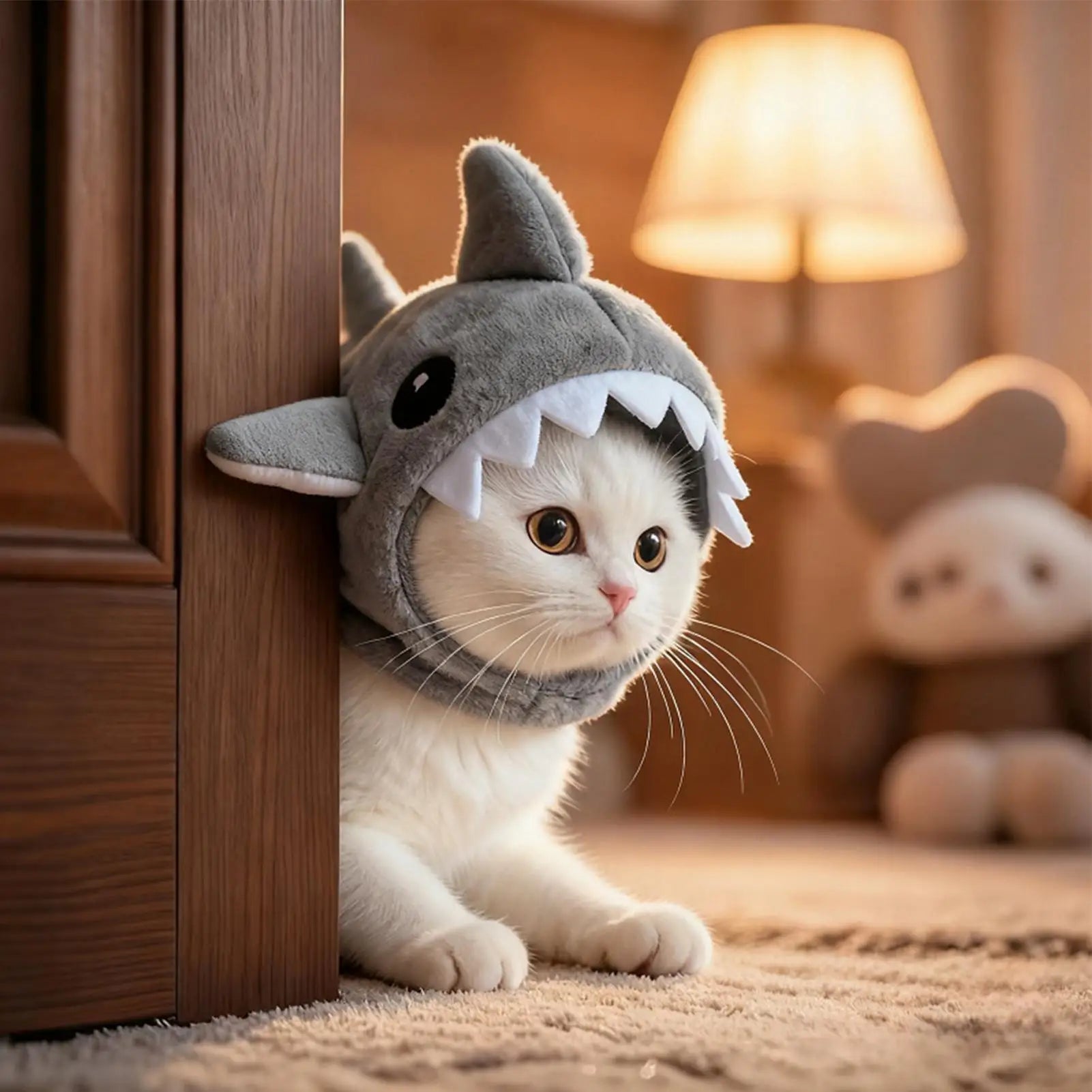 Kitten Outfits Adjustable Cat Shark Headdress Cartoon Warm Plush Cat Decorative Hat Cute Soft Pet Costume Halloween Festive Paws