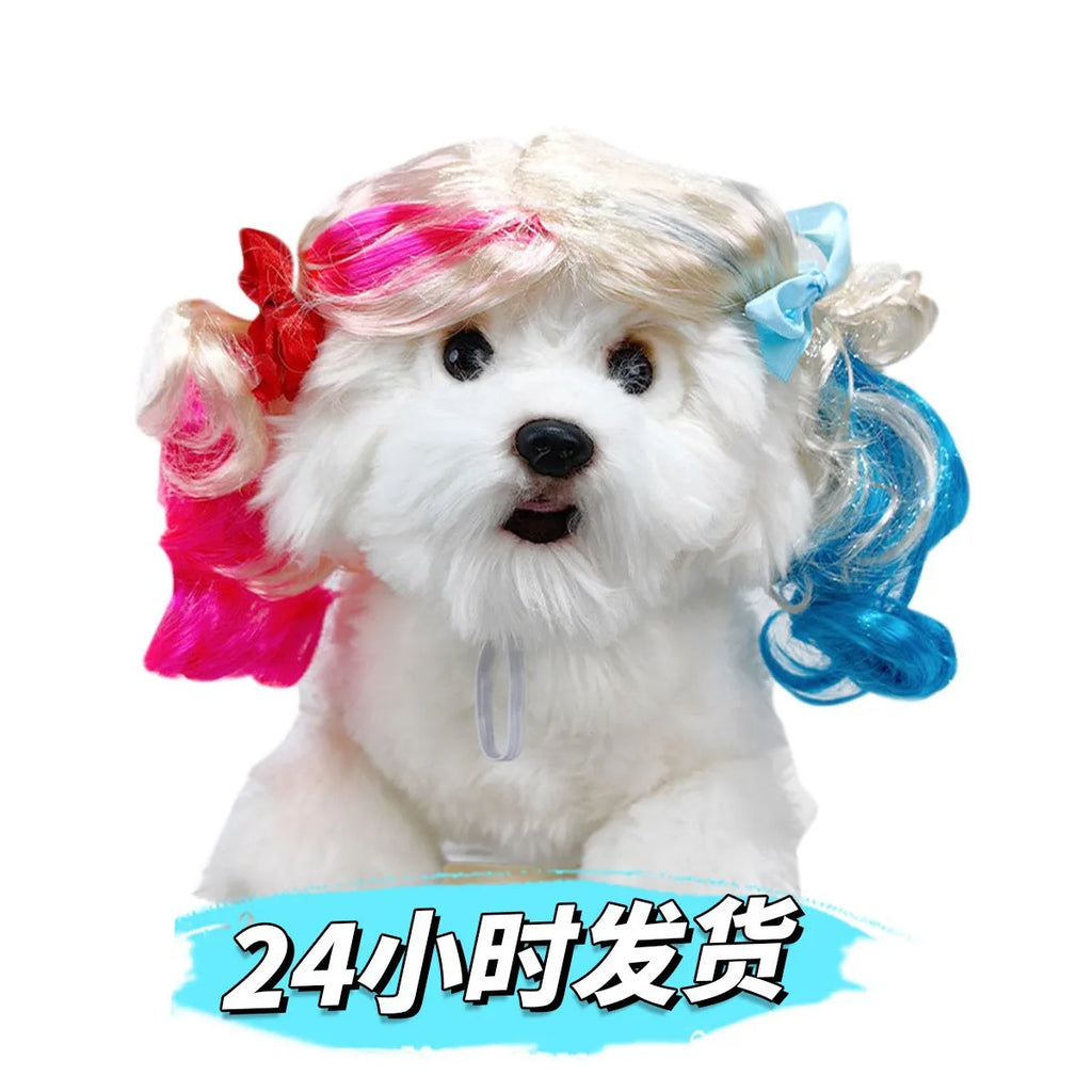 Creative Funny Pet Wig Bob Head with Neat Bangs Cosplay Costume Props Cute Dress Up Headwear for Small Dog Cat Party Use Festive Paws