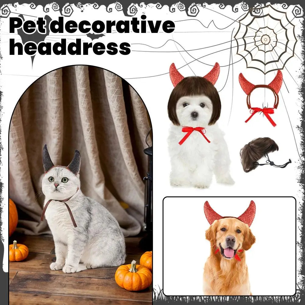 Pet Costume Devil Horn Headband Accessory Animal Headpiece Cosplay Halloween Party Props Funny Demon Cosplay for Dogs Cats Gifts Festive Paws