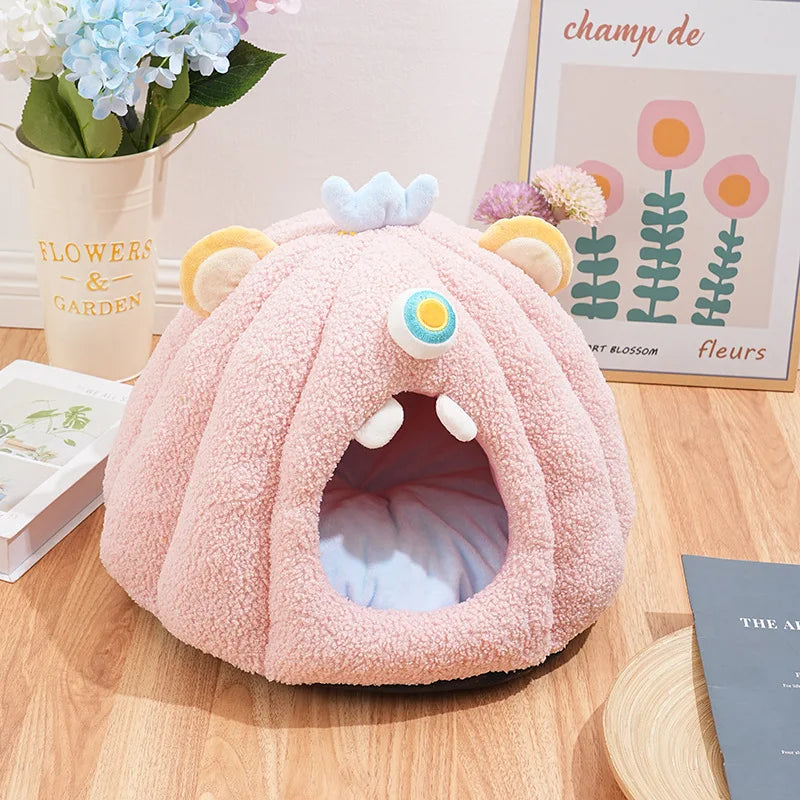 Monster Cat Bed for Autumn and Winter, a 2-in-1 Cat and Dog Bed for Playing Hide-and-Seek and Sleeping, Pet Bed for Halloween Festive Paws