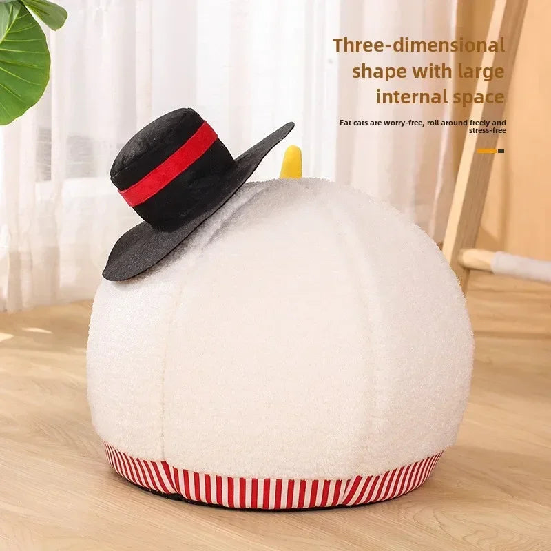 Cat Nest Universal In Autumn And Winter Semi-closed Cat House Cute Christmas Snowman Cat Nest Winter Warm Pet Supplies Festive Paws