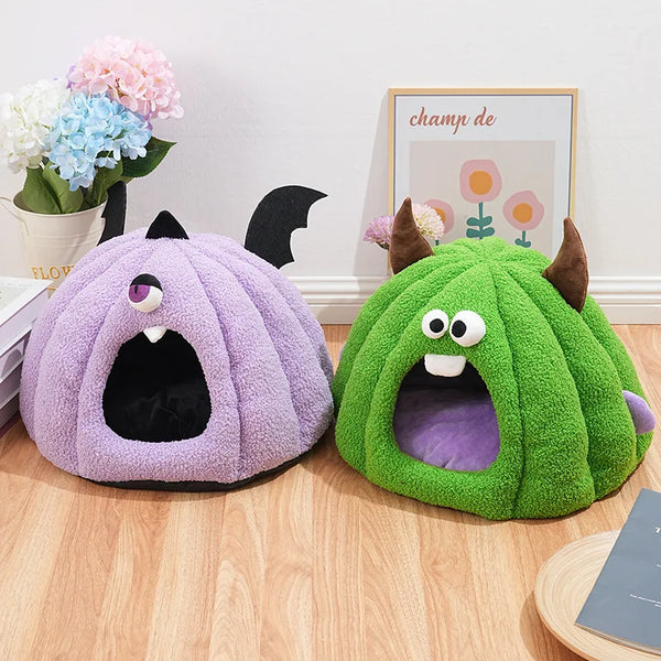 Monster Cat Bed for Autumn and Winter, a 2-in-1 Cat and Dog Bed for Playing Hide-and-Seek and Sleeping, Pet Bed for Halloween Festive Paws