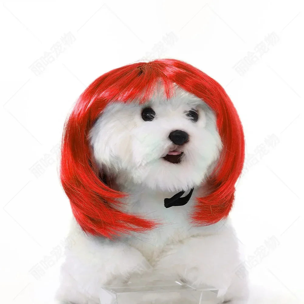 Creative Funny Pet Wig Bob Head with Neat Bangs Cosplay Costume Props Cute Dress Up Headwear for Small Dog Cat Party Use Festive Paws