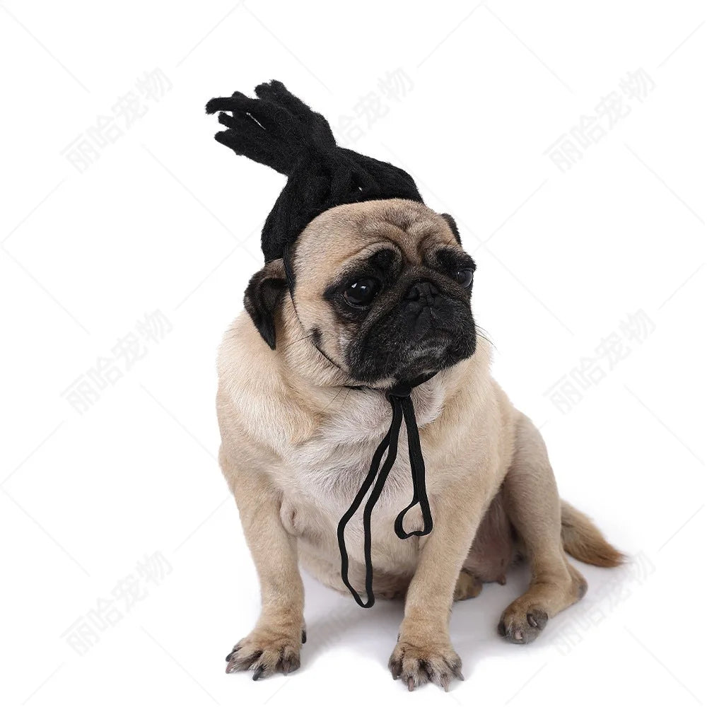 Creative Funny Pet Wig Bob Head with Neat Bangs Cosplay Costume Props Cute Dress Up Headwear for Small Dog Cat Party Use Festive Paws