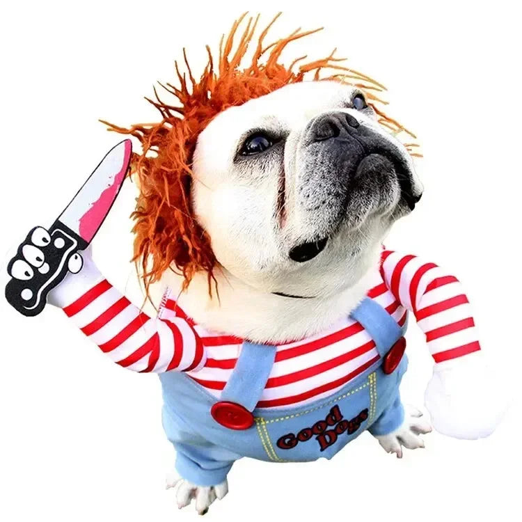 Halloween Pet Dog Clothes Transformed Pet Apparel and Wig for Holiday Party Pet Supplies Funny Bloody Doll With Knife Dog Costum Festive Paws