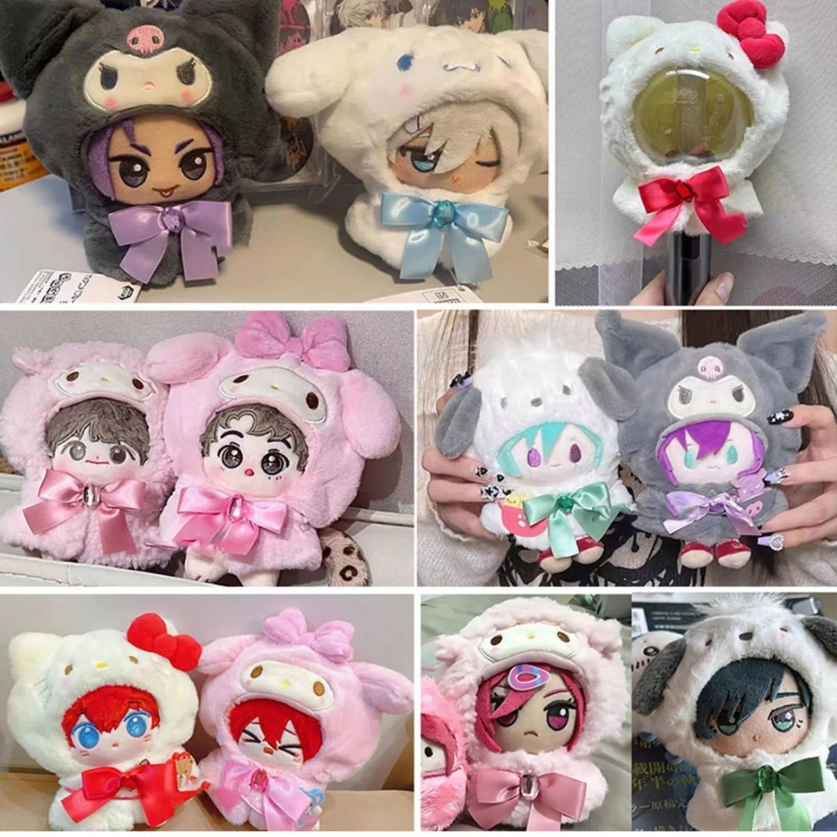 Sanrio kawaii Doll Clothes Kuromi Melody Cinnamoroll For 15cm cotton Doll Clothing Kokomimi Kitty Cloak Skirt for Labubu Outfit Festive Paws
