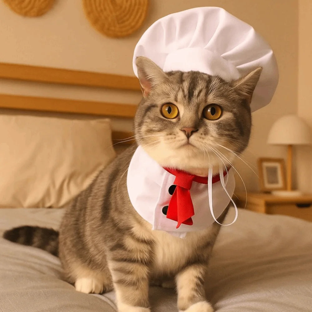 Pet Accessories Cute Pet Cooking King Hat Comfortable Stylish Cat Transformation Dress Adjustable Chef Hat Set Pet Events Festive Paws