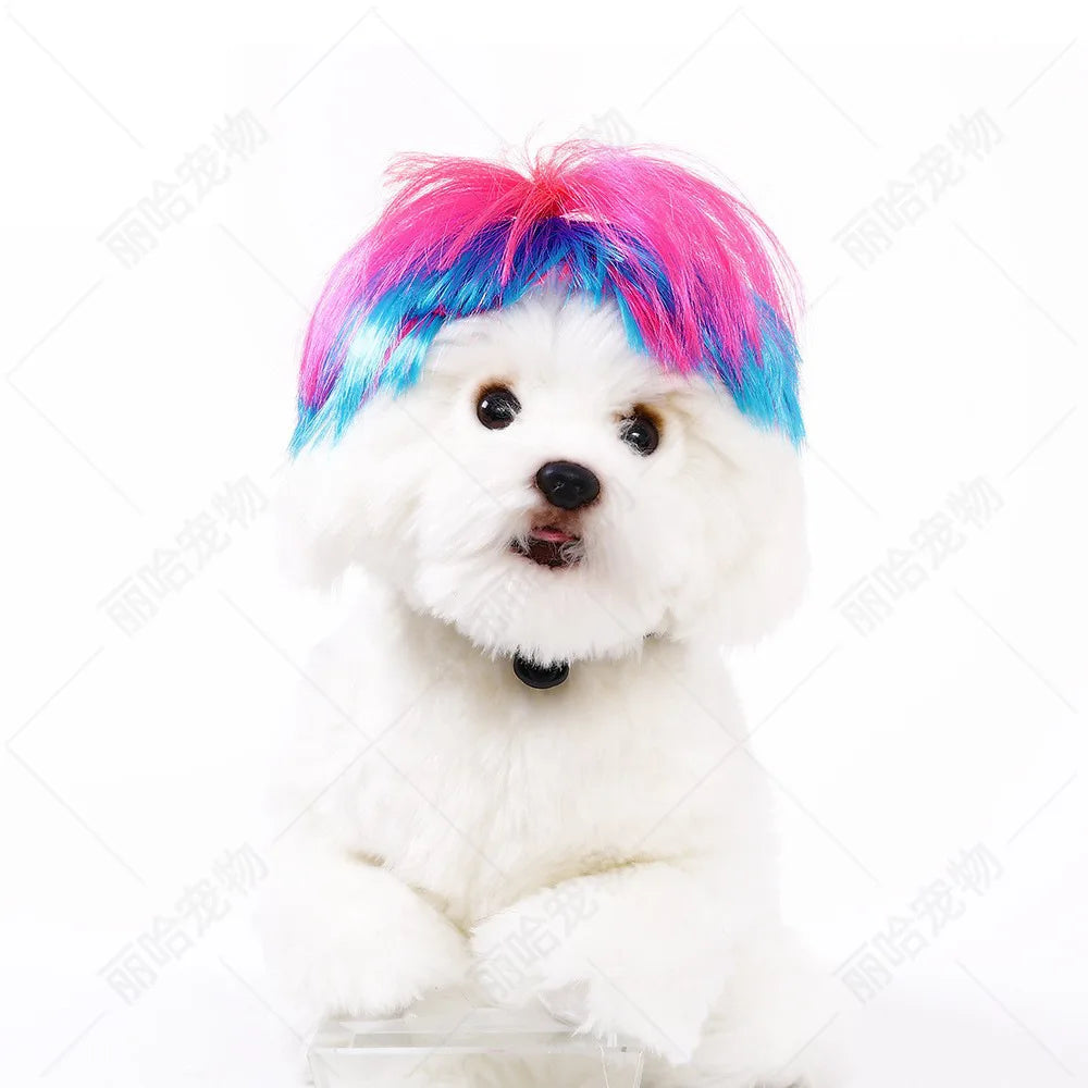 Creative Funny Pet Wig Bob Head with Neat Bangs Cosplay Costume Props Cute Dress Up Headwear for Small Dog Cat Party Use Festive Paws