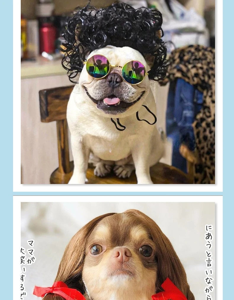 Dogs Cats Headdress Funny Pet Wigs Bangs Exploding Head Braids Straight Hair Nylon Fibre Material Halloween Pet Accessories Festive Paws