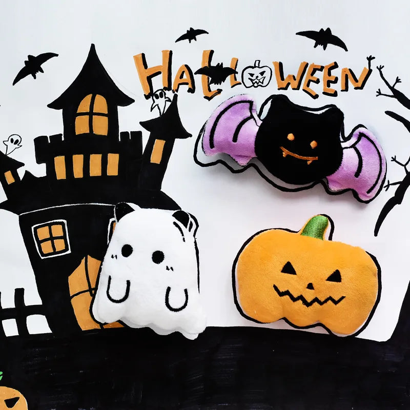 Halloween Dog Plush Squeaky Toy - Ghost Pumpkin Bat Stuffed Toys for Small Dogs Puppies, Festive Pet Chew Toy to Festive Paws
