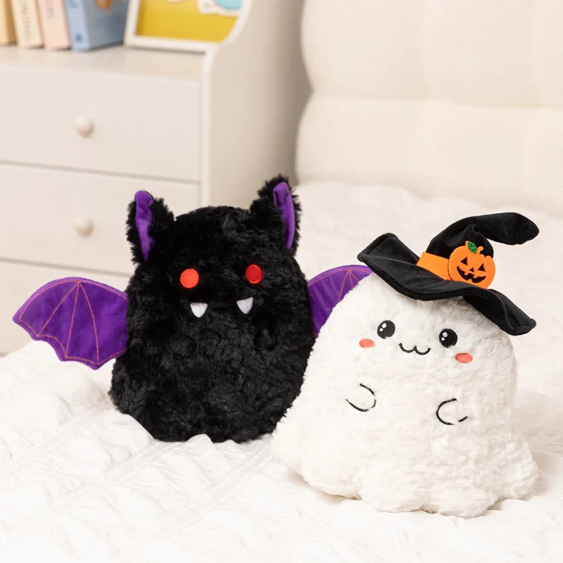 Fun Cute Halloween Orange Pumpkin Plush Toy Pillow Bat Ghost House Vampire Plush Toy Home Decoration Gift For Children Festive Paws