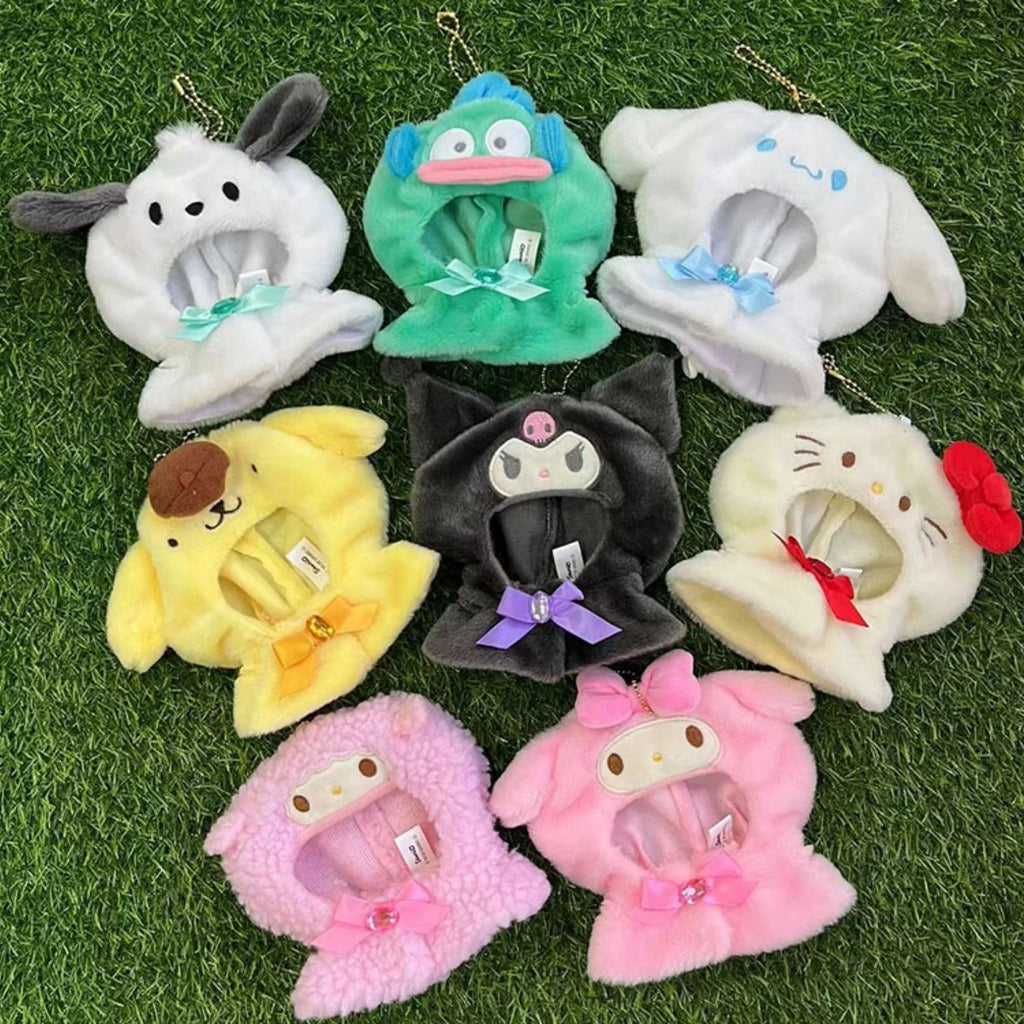 Sanrio kawaii Doll Clothes Kuromi Melody Cinnamoroll For 15cm cotton Doll Clothing Kokomimi Kitty Cloak Skirt for Labubu Outfit Festive Paws