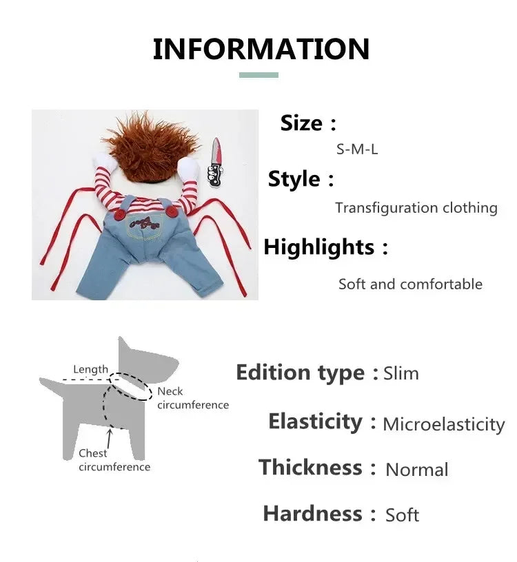 Halloween Pet Dog Clothes Transformed Pet Apparel and Wig for Holiday Party Pet Supplies Funny Bloody Doll With Knife Dog Costum Festive Paws