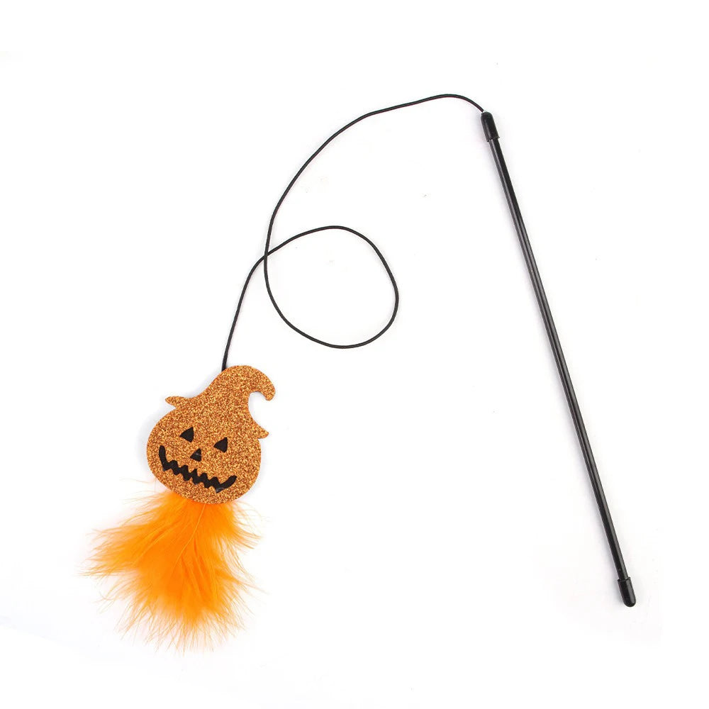 20 Styles Assorted Halloween Cat Toy Accessories Set Multiple Plush Interactive Cat Wand Spider Feather Pet Toys Festive Paws