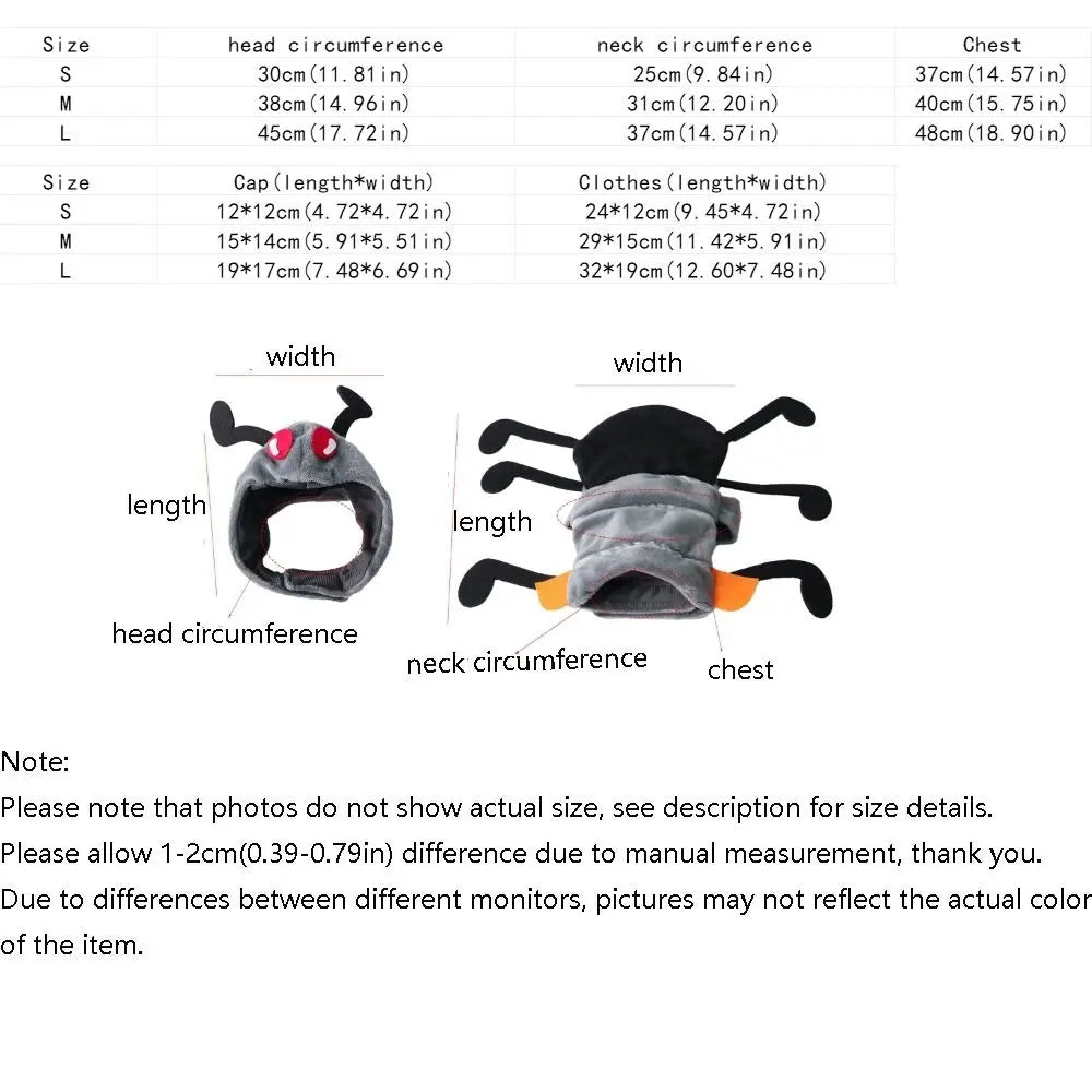 Cute Simulation Ant Costume Ant Shaped Adjustable Pet Ant Headgear Warm with Cap Cat Cosplay Clothes Cosplay Events Festive Paws