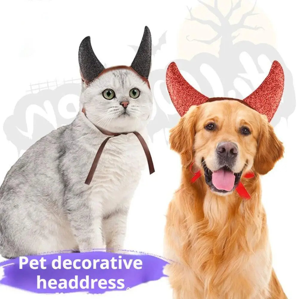 Pet Costume Devil Horn Headband Accessory Animal Headpiece Cosplay Halloween Party Props Funny Demon Cosplay for Dogs Cats Gifts Festive Paws