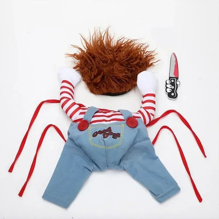 Halloween Pet Dog Clothes Transformed Pet Apparel and Wig for Holiday Party Pet Supplies Funny Bloody Doll With Knife Dog Costum Festive Paws
