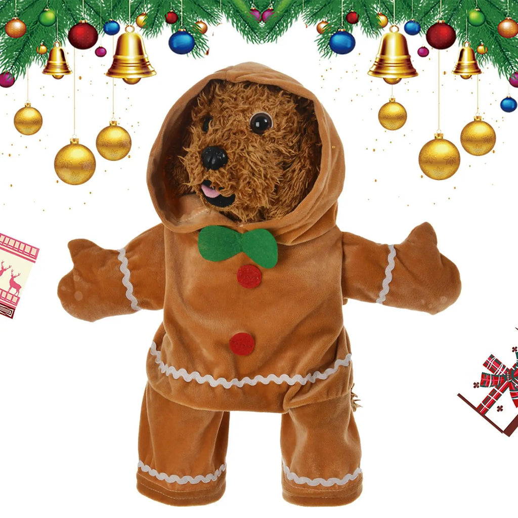 Pet Puppy Gingerbread Costumes Winter Dog Christmas Gingerbread Man Standing Costume Cute Plush Pet Cosplay Apparel Festive Paws