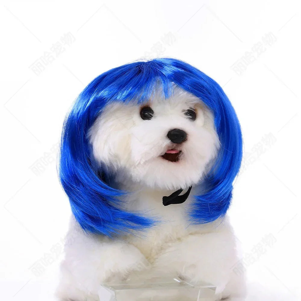 Creative Funny Pet Wig Bob Head with Neat Bangs Cosplay Costume Props Cute Dress Up Headwear for Small Dog Cat Party Use Festive Paws