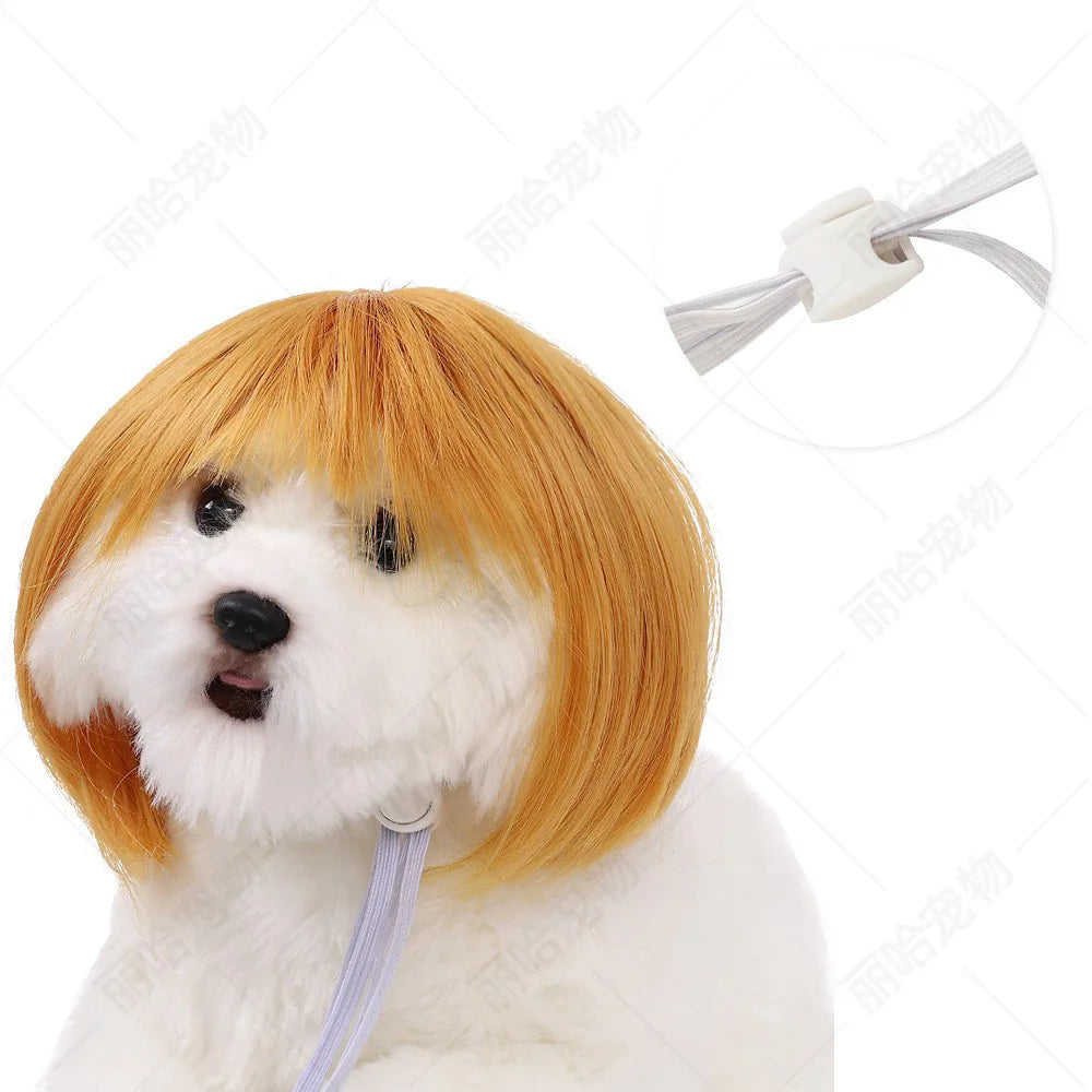 Creative Funny Pet Wig Bob Head with Neat Bangs Cosplay Costume Props Cute Dress Up Headwear for Small Dog Cat Party Use Festive Paws
